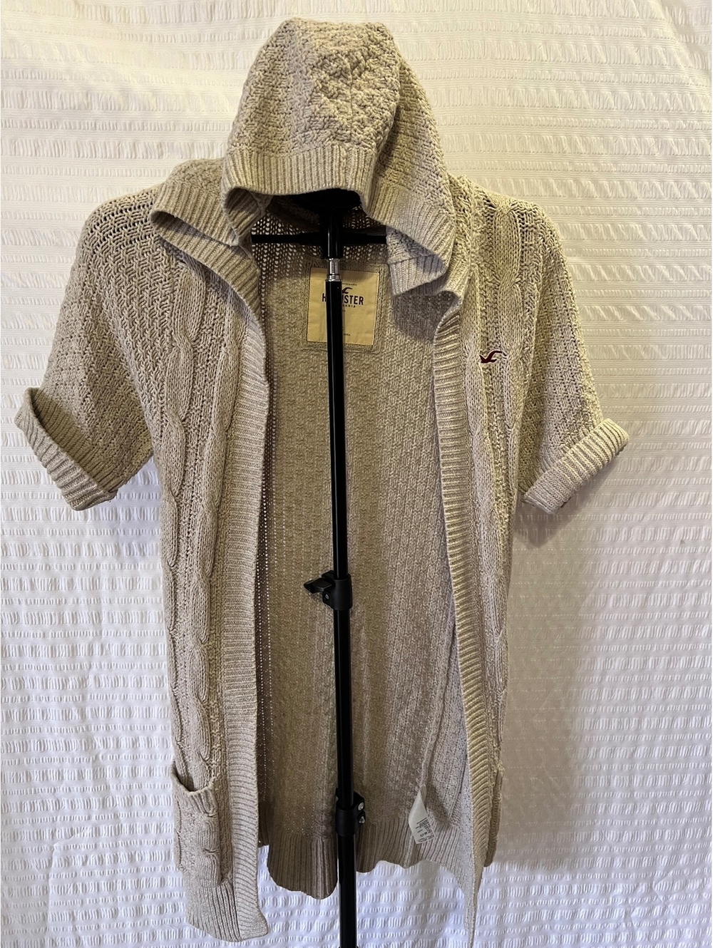 Vintage Y2K Hollister 1922 Hooded Chunky Knit Cardigan Sweater XS Beige